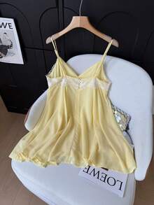Đầm slip ren phối màu tương phản phong cách bohemian thanh lịch, thường ngày dành cho nữ của GMFP, thích hợp cho kỳ nghỉ. - Màu vàng - Xem 8