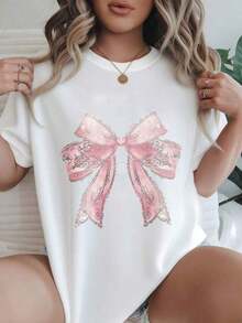 Women's Vintage Style Short Sleeve Casual T-Shirt - Pink With Bow And Floral Print, Round Neck, Summer Top, Machine Washable, Ladies' T-Shirts, Casual Wear, Modern Look, Comfortable Fit

BlackFashion - 白色 - 查看 7