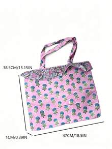 Korean Style Floral Canvas Tote Bag, Large Capacity Foldable Commuter Bag For University Students, Daily Use, Shopping, Shoulder Bag - Pink - View 5