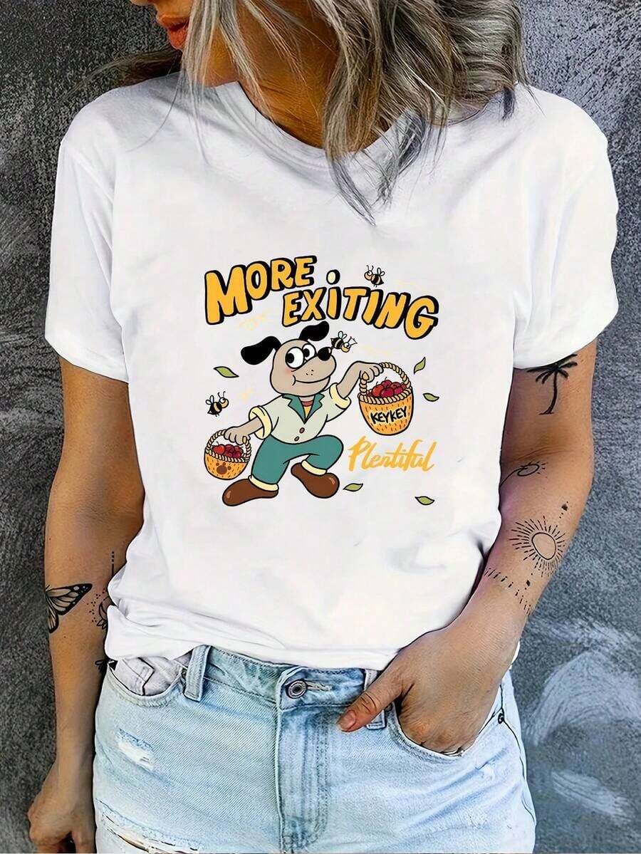 Edición Limitada: Camiseta de Cuello Redondo para Mujer, Estilo Y2K, Elegante y a, Suave y Cómoda, con Diseño de Logotipo Floral de Dibujos Animados, Suave y Adecuada para Uso Diario en Todas las Estaciones, Lavable aáquina, Comodidad Casual, Suave y Cómoda, Tela Ligera y Transpirable, conjuntos casuales para mujer, Ropa para Clima Cálido, Diseño Divertido, para Jugar al Aire Libre, Algodón Ligero. - Blanco - Ver 1
