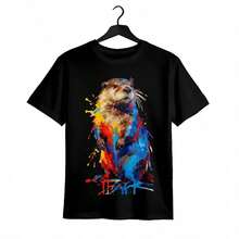 Tops para mujer Casual de Manga Corta para Mujer WXM% Algodón (Estampado de Mapache con Salpicaduras de Colores) - s Estampadas / Tops para Mujer - Blanca: Casual, Estilo Urbano y Lista para Fiestas - Adecuada para Uso Diario; Manga corta, cuello redondo, corte regular - El regalo perfecto para cumpleaños o días festivos - Negro - Ver 5