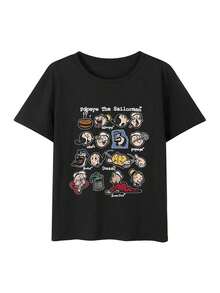 Short-Sleeved T-Shirt With American Retro Design, Unique Design, Slim Fit, Casual Style, Black Color. - 黑色 - 查看 4