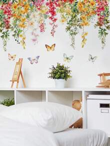 Watercolor Green Plant & Butterfly Wall Stickers, Self-Adhesive Waterproof Grease-Proof, Mori Style, Ins Aesthetic, Living Room Bedroom Bathroom Rental Renovation, Fresh Atmosphere Decor - Wall Stickers - View 14