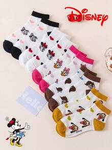 Disney 10/5/1 双迪士尼卡通短袜礼品，夏季女袜米妮印花袜，迪士尼船袜米妮、黛西、奇奇和蒂蒂，舒适透气时尚女袜，可爱少女风透气百搭白色袜子 - 彩色 - 查看 2