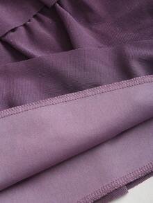 Vestido largo de manga larga con hombro asimétrico, volantes y tela con brillo, elegante y sexy para fiesta, otoño/invierno - Morado - Ver 6