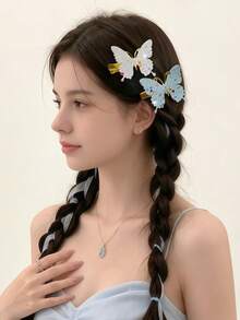 10个闪亮蝴蝶发夹，3D刘海夹，甜美女孩发饰 - 彩色 - 查看 6