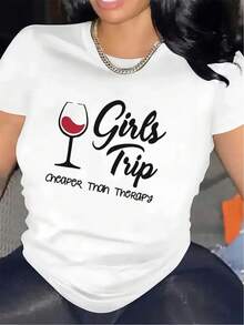 Women's Short-Sleeved T-Shirt, With A Modern And Minimalist Style, Made Of Lightweight And Durable Fabric, Suitable For Travel And Outings, With The Fun Print "Traveling Is Cheaper Than Relaxing", Ideal For Everyday Casual Wear At Home Or In Restaurants. - 白色 - 查看 7