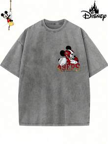 Men's Disney Washed Football Mickey Tee, Sporty Retro Print, Loose Fit, Premium Cotton. - 灰色 - 查看 3