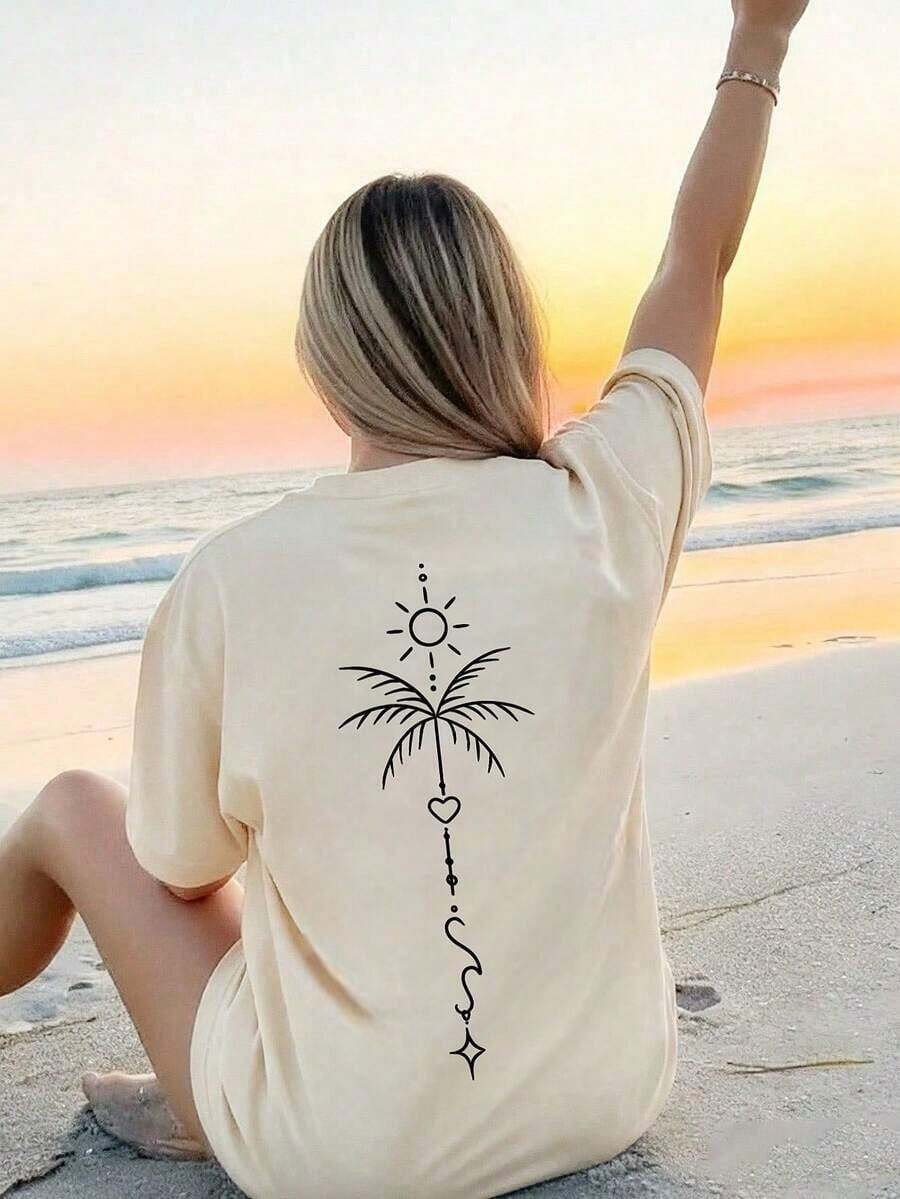 Camiseta Casual de Manga Corta y Cuello Redondo para Mujer 2026 - Estampado, Tela Suave y Cómoda, Lavable a Máquina, Tops de Verano - Albaricoque - Ver 1