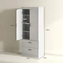 Freestanding Kitchen Unit With Adjustable Shelves And Two Large Drawers For Living Room Or Kitchen, White - White - View 3