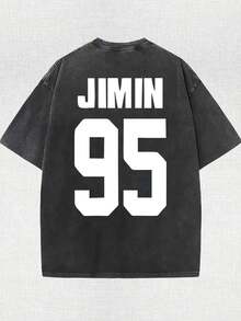 New American-Style 100% Cotton T-Shirt Suitable For Both Men And Women, With Fun Retro Design And Double-Sided Printing. B T    S Jimin 95 • Preference For T-Shirts • Birth Year Jersey - The "JIMIN" Logo And The Number "95" Represent The Birth Year Of Member Park Ji-Min, Featuring Cartoon Letter Pattern Printing. Streetwear Korean-Style Comfortable Retro Fashionable Casual And Versatile Y2K Clothing. Regular Small-Scale Punk-Style Fitted Black Round-Neck Short-Sleeved Washed T-Shirt From The Washed Retro Series, A Comfortable Pure Cotton T-Shirt From The Washed Retro Collection, Easily Creating Retro Casual Outfits, Suitable For Daily Commuting, Casual Outings, Music Festivals, And Daily Wear. Classic Retro Style, Men's Printed T-Shirt, Women's Printed T-Shirt, Couple's Outfit. - màu đen - Xem 2