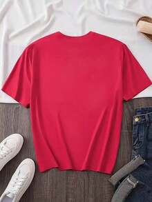 Women's Casual T-Shirt | United States Of America 250th Anniversary Eagle And Flag Print 1776-2026 Independence Day Celebration Party Wear, Crew Neck, Regular Sleeves, Slightly Stretchy Fabric, Breathable Summer - 紅色 - 查看 2