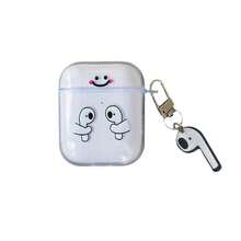 Expression 1pc Cute & Creative Smiling Face Earphone Case + Acrylic Pendant Decoration, Compatible With Airpods 4/3/2/Pro/Pro2/Pro3 Earphone Protective Case - White - View 5