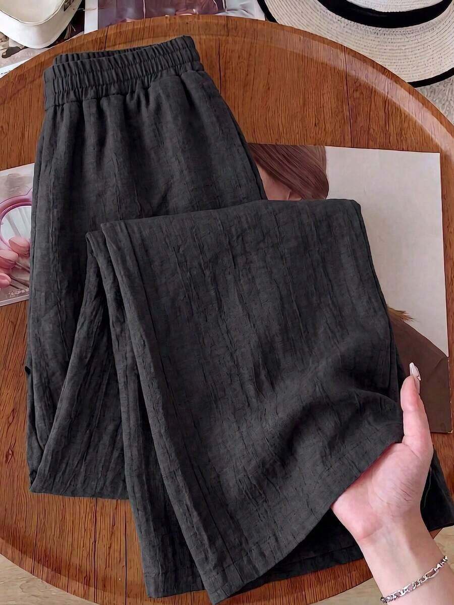 Pantalones casuales de unicolor para mujer, aptos para el verano - Negro - Ver 1