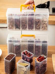 1 pieza Caja de almacenamiento portátil de plástico transparente con 6 compartimentos y asa, organizador dividido multifuncional para cuentas, joyas, herrajes pequeños, suministros de arte y talla grande - Amarillo - Ver 1