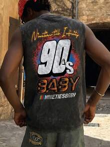 Áo tank top nam FRACTYR phong cách đường phố thường ngày mùa hè "90s BABY" in họa tiết đua xe, chất liệu vải mài | Món đồ không thể thiếu cho phong cách đường phố retro - màu đen - Xem 3