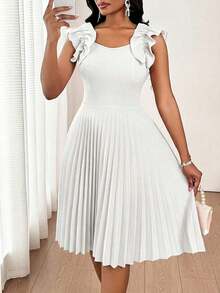 Vestido mini de fiesta con estampado floral y pliegues a la moda para mujer - Blanco - Ver 3