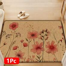 1pc Floral Pattern Printed Linen Kitchen Rug, Carpet Mat, Bathroom Mat, Doormat, 3D Printed Rectangle, Suitable For Living Room, Bedroom, Hallway, Bathroom, Laundry Room - Polyester Carpet, Indoor Outdoor Home Decor - Multicolor - View 18