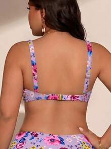 Bikini mujer floral 2 piezas copa horizontal  sin aro con relleno extraíble y tirantes ajustables  Bohemio    Anilla    Vacación  Playa - Morado - Ver 5