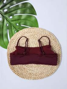 Simple Bikini Top With Thin Straps, Removable Padding, And Separate Adjuster, Polyamide - Burgundy - View 2