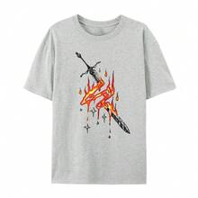 Camiseta unisex de algodón estampado, cómoda, informal, de talla grande, holgada y de cuello redondo, la más vendida en el comercio exterior transfronterizo. - Blanco - Ver 3