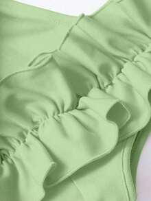 AIJ Vestido elegante de corte asimétrico con hombro descubierto, diseño fruncido y volantes, sin mangas, para mujer, unicolor, para fiestas, citas, fiestas de solteros, cenas formales o eventos de gala en otoño e invierno 2024 - Verde - Ver 7