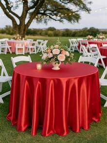 1pc Red Satin Tablecloth, Birthday Party Table Cover, Wedding Party Tablecloth, Baby Shower Party Table Runner, Princess Party Table Runner, Birthday Wedding Party Decoration, Bridal Shower Celebration, Anniversary Celebration, Restaurant Commercial Banquet Party Celebration, Graduation Decoration, Home Decoration, Room Decoration, Party Supplies - Red - View 3