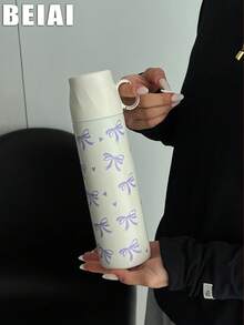 1个500毫升（16.9盎司）不锈钢双层保温杯，大蝴蝶结设计，平底杯身，带双盖和提手，适合户外、办公室、家庭、学校、汽车、健身房、旅行、生日、节日、母亲节、父亲节、返校、情人节等场合的礼物 - 彩色 - 查看 9