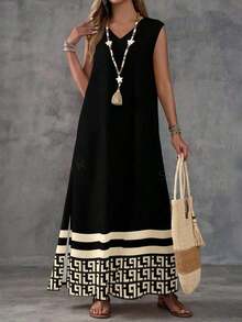 Vestido sin mangas con estampado geométrico para mujer - Negro - Ver 5