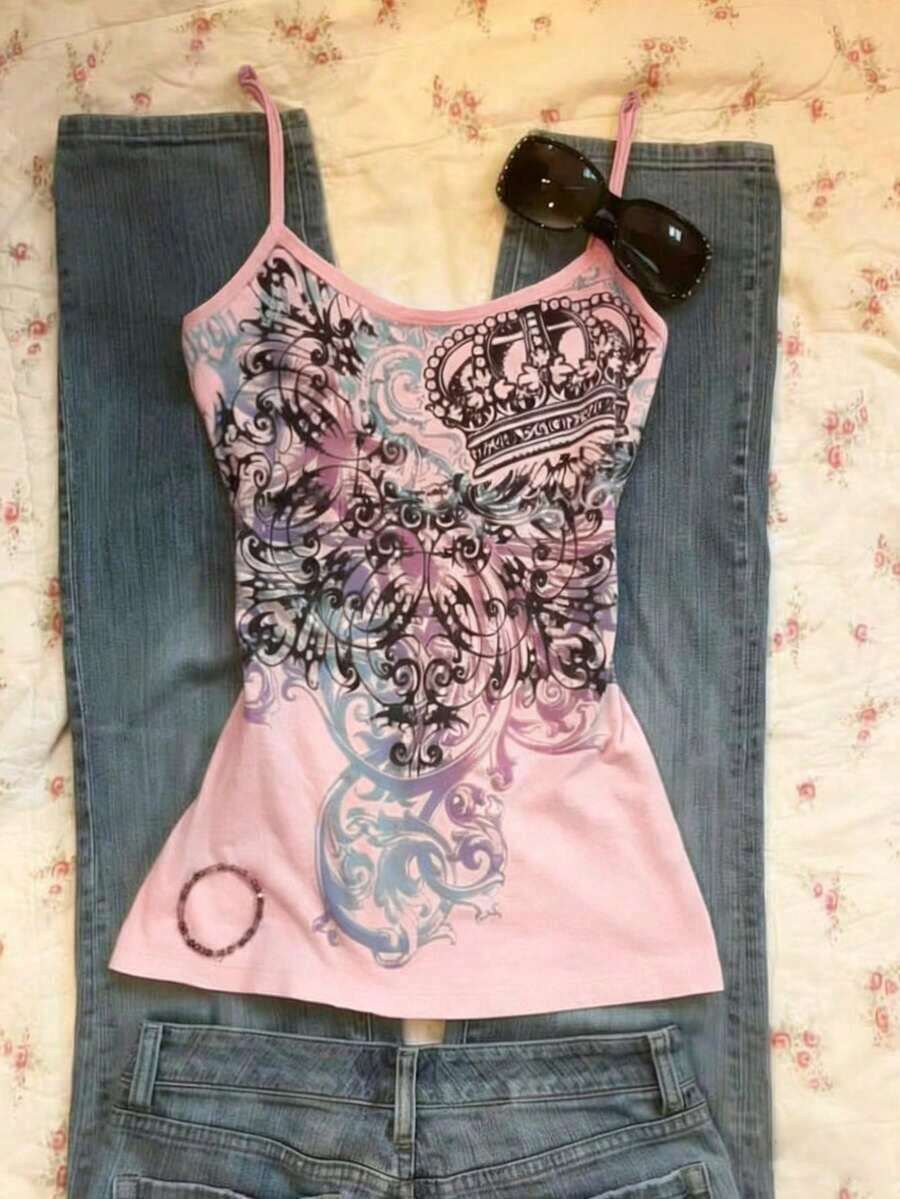 Camiseta de tirantes con estampado floral digital para mujer - Multicolor 2 - Ver 1