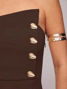 Set de 2 piezas: Top con diseño de aro asimétrico con decoración metálica + Pantalones de pierna recta, Uso elegante diario, Atuendo de oficina, Boda, Vacaciones, Cita, Fiesta, Ceremonia de graduación - Marrón - Ver 8