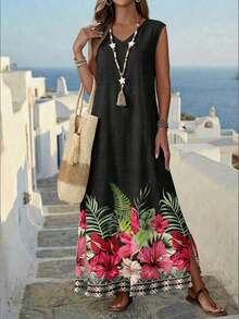 Vestido sin mangas con estampado geométrico para mujer - Multicolor 8 - Ver 1