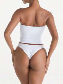 Camiseta sin tirantes sexy básica, top tubo blanco elástico de unicolor y ajustado a la moda, adecuado para todas las estaciones y uso casual en verano - Blanco - Ver 2