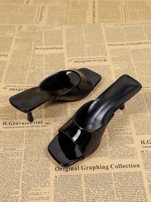 Giày sandal cao gót mũi vuông thời trang dành cho nữ, sandal hở mũi đa năng cho mùa hè. - màu đen - Xem 5