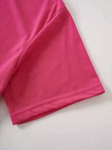 Off-The-Shoulder T-Shirt With Letter And Cartoon Print - Hot Pink - View 5
