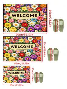 1pc Interesting Multi-Color Floral & Leaf Pattern Doormat, Farmhouse Style Machine Washable Polyester Fiber Mat, Suitable For Living Room, Kitchen, Bedroom, Entryway, Home Decor, Room Decor, All Seasons - Red - View 4