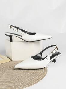 7cm White High Heel Pumps, Pointed Toe Slip-On Party Wedding Formal Shoes - White - View 5