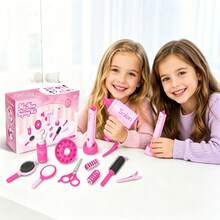 Juego de rol de peluquera para niñas, kit de salón de belleza simulado con secador de pelo, rizador y espejo, herramientas de peinado completas, juguete de belleza de princesa para juego de fantasía, regalo perfecto para cumpleaños, Navidad, vacaciones, regreso a la escuela, Acción de Gracias y todas las festivida - Multicolor - Ver 3