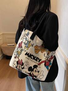 Disney 開學季迪士尼可愛卡通印花帆布托特包，適合女性日常購物與聚會，休閒風格托特包 - 彩色 - 查看 11