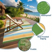 Gaderth Outdoor Rug Mat For Patio,8x10 Plastic Straw Rug,Waterproof Plastic Straw Mats,Modern Striped Outdoor Camping Rugs For Patio,RV,Porch, Deck,Backyard,Balcony,Camping,Trailer - Yellow/blue/green/white - View 11