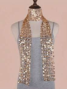 1 chiếc khăn quàng cổ ren hoa đính kim sa vàng, khăn choker dài có tua rua, phụ kiện cổ lấp lánh phong cách Boho dành cho nữ, thích hợp cho tiệc tùng, đám cưới và mặc hàng ngày. - Vàng - Xem 2