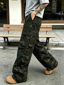 Pantalones cargo casuales y de exterior para hombres, pantalones de trabajo con estampado de camuflaje de moda, para primavera/otoño - Verde militar - Ver 2