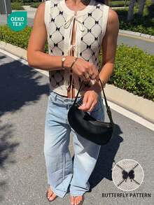 女士夏季新款休闲蝴蝶结针织开衫，慵懒柔软的通勤风格，搭配无袖背心，打造夏季造型 - 彩色 - 查看 2