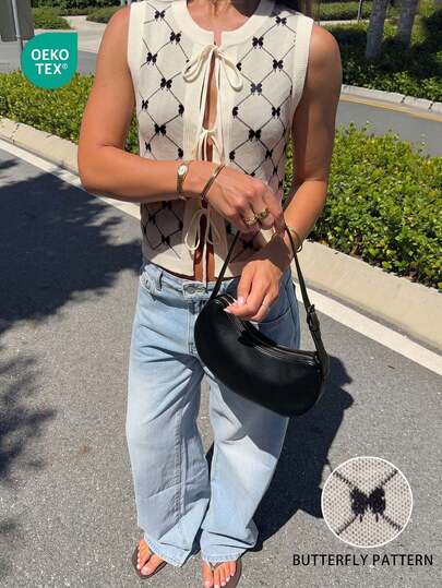 女士夏季新款休闲蝴蝶结针织开衫，慵懒柔软的通勤风格，搭配无袖背心，打造夏季造型