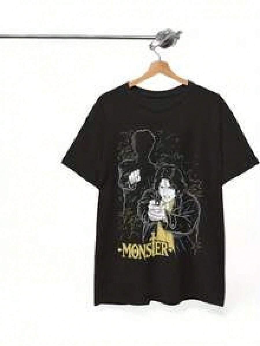 Camiseta informal holgadaRetro Spooky Ghost & Castle Graphic Tee, Vintage Monster Casual T-Shirt, Edgy Y2K Crew Neck Top,Dulce niña,Camisa de manga corta para hombre,Camiseta de mujer de algodón puro,Retro Y2K,Láminas de anime,Ropa de apoyo esencial para la Copa del Mundo,Camisetas con diseños gráficos para niños pequeños, - Negro - Ver 1