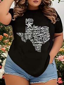 Women's And Unisex Texas Urban Clothing, Oversized Crew Neck T-Shirt For Daily Outings, Camping, Concerts, Hip-Hop, Rock And Rap Events, Pride T-Shirt With Map Design Of Texas Cities And Towns, Soft, Breathable And Lightweight T-Shirt, Casual Summer Outfits, Barbecues, Texas-Themed Events, Machine Washable. - 黑色 - 查看 11
