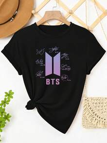 Creative  Letter Print Short-Sleeve Women's T-Shirt 77983, Spring Attire Casual Style Stretchable Materialofertas playera de hombretops sudaderas para mujer Y2k Camiseta Camisa De - Negro - Ver 10
