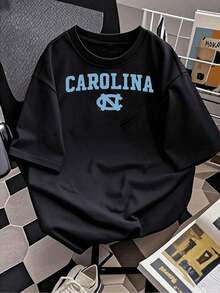Camiseta de algodón 100% puro, estilo veraniego, con estampado gráfico del equipo Carolina para mujer. Camiseta cómoda de algodón puro, estilo universitario, para uso diario informal. Regalo de cumpleaños perfecto para exalumnos de la UNC y fans de Carolina. ¡Exprese su espíritu de equipo! Lavable a máquina. Un regalo para familiares, hermanos, amigos, padres o maestros. - Negro - Ver 3