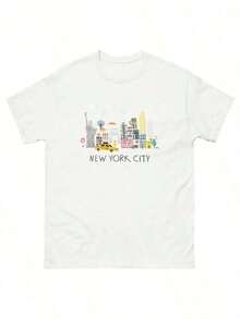 1 pieza de camiseta casual de moda para hombres y mujeres, 1 pieza de camiseta divertida 100% algodón, camiseta de la ciudad de Nueva York, camiseta para amantes de Nueva York, 180g 100% algodón, versátil, fácil de combinar, para uso diario, estilo urbano, ropa de vacaciones, ropa de fin de semana. - Blanco - Ver 7