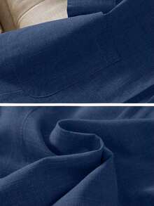 Blazer de lino con cordón en la cintura y mangas 3/4 de longitud para mujer de oficina - Azul marino - Ver 3